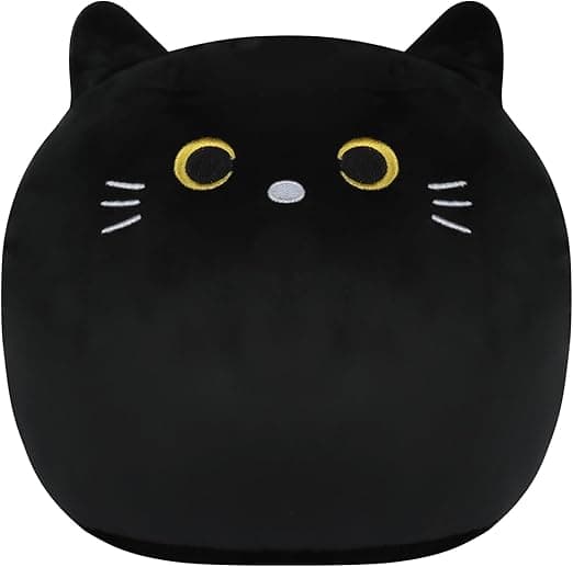 Detalle de Vicloon Almohada de Peluche Gato Negro 🐱 Suave y Kawaii, 24 cm