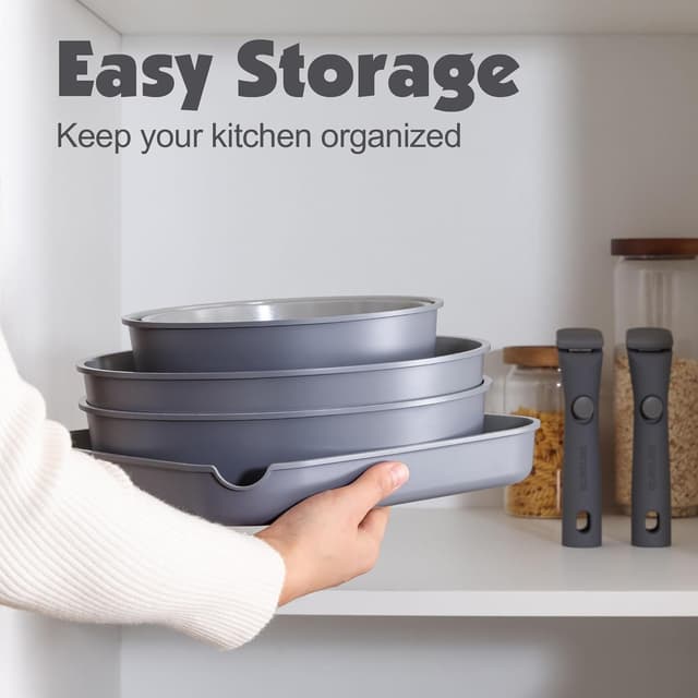 Detalle 2 de SENSARTE Keramik Topfsets Pfannenset 17-teiliges Antihaft-Kochgeschirr mit abnehmbaren Griffen (Grau)