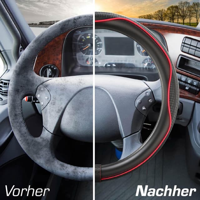 Detalle 2 de Upgrade4cars LKW Lenkradbezug 44–46 cm in Rot – universelle Lenkradhülle für Sommer & Winter