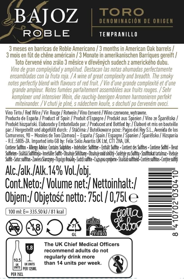 Thumbnail 1 de Bajoz Roble Tinto D.O. Toro 🍷 Pack 6x750ml
