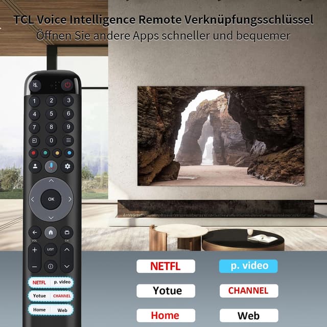 Detalle de Gvirtue Sprach-Fernbedienung RC833/RC813 für TCL TV (Ersatz für Original), kompatibel mit TCL Android/Google Smart TV