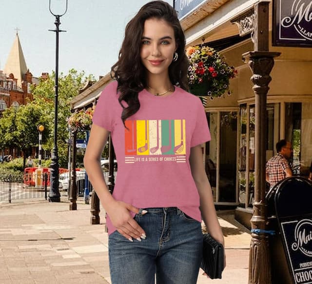Detalle 2 de Qskall Women’s Golf T-Shirt – “Life Is A Series of Choices” tee top