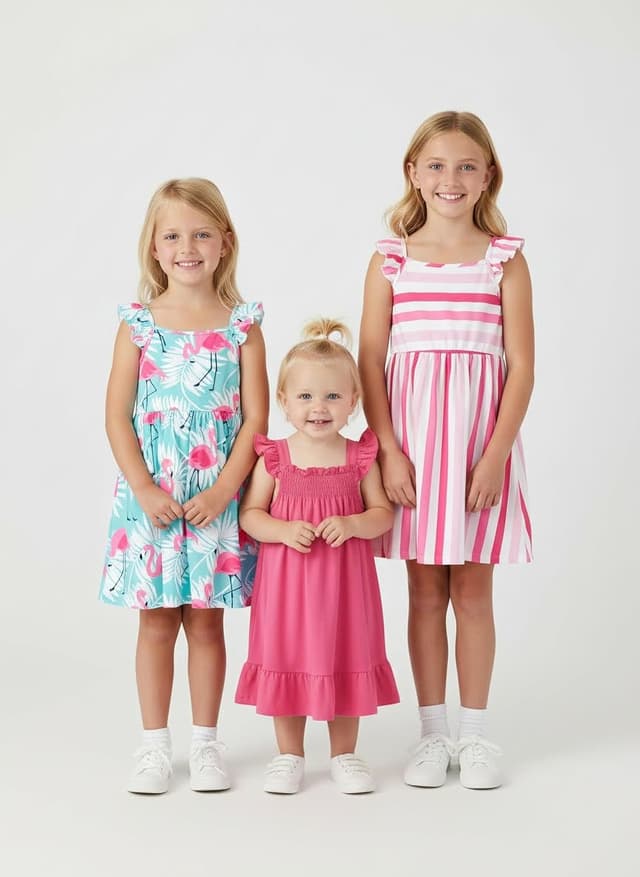 Detalle de PATPAT Multipack Girl Toddler Dresses (Sleeveless Flamingo Striped) — Festival & Everyday Casual Wear