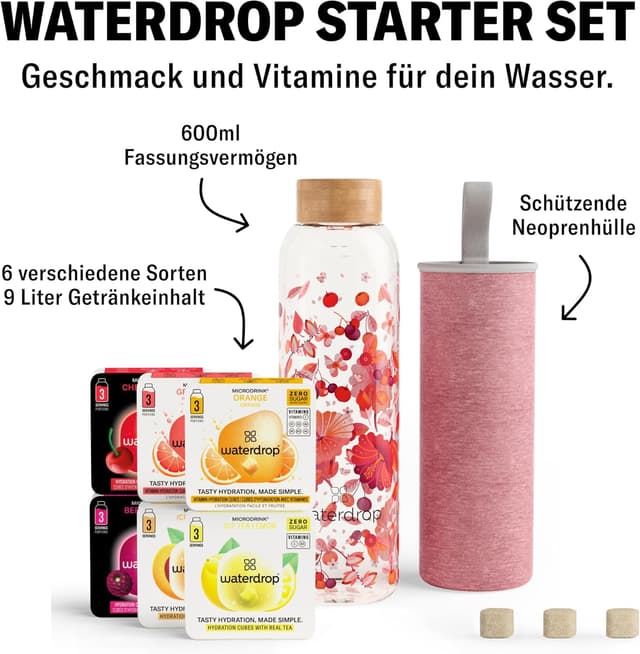 Thumbnail 2 de waterdrop Glasflasche 600ml mit 18 Zuckerfreien Drops