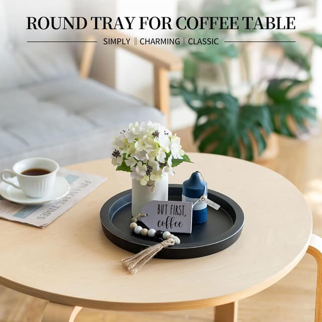 Detalle de Hanobe Wooden Tray Round Decorative Serving Tray 🏺