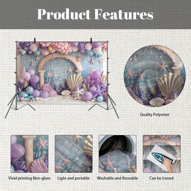 Detalle de Mermaid backdrop 7x5ft undersea