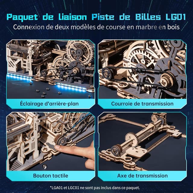 Thumbnail 6 de ROBOTIME LGC01+LGA01+LG01 3-en-1 Circuits de Billes en bois LED – maquette puzzle 3D à construire (LGX02)