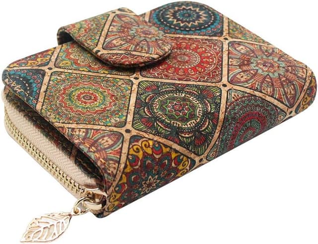 Detalle de boshiho Cork Wallet for Women – Slim vegan cork purse with zip, card slots & coin pocket