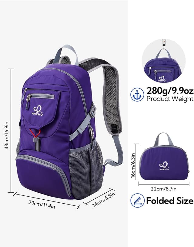 Detalle de Waterfly Ultra Lightweight Foldable Backpack (20L) – packable daypack for hiking, travel & camping