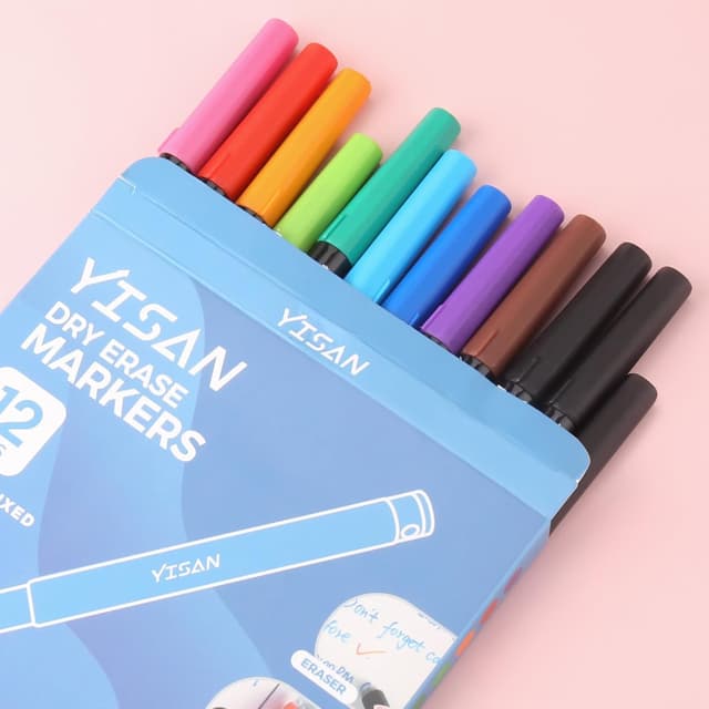 Thumbnail 5 de YISAN Magnetische Whiteboard-Stifte mit ultrafeiner 0,7-mm-Spitze (12 Farben) inkl. Radiergummi