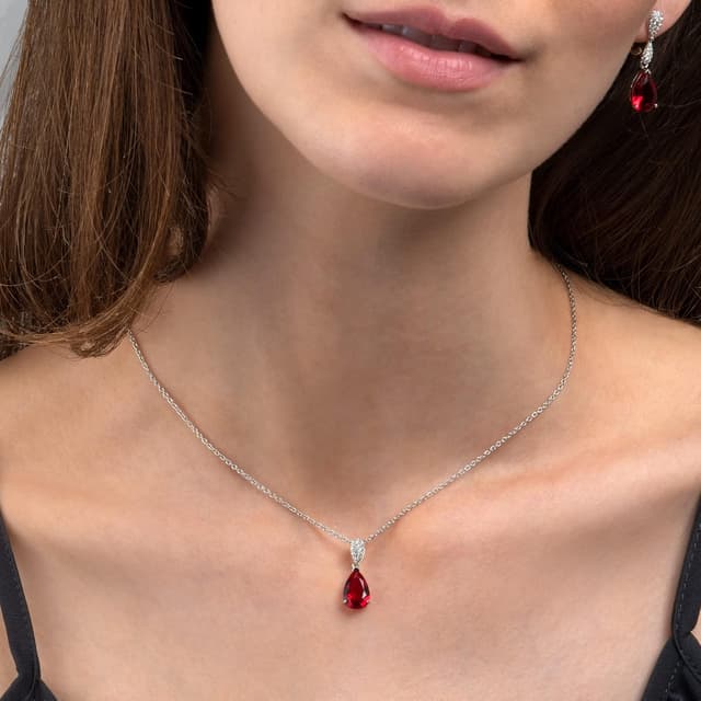 Detalle de Collier pendentif goutte en argent 925 namana, bélière sertie de zircons et pierre bleue/verte/rouge