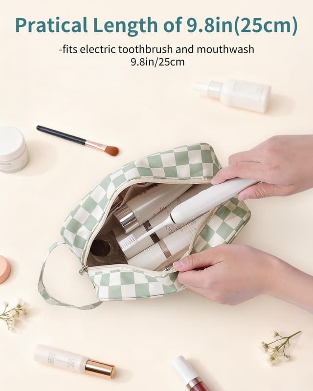 Detalle 2 de Travel Toiletry Wash Bag Mint Green Checkerboard