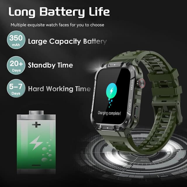 Thumbnail 6 de Military Smart Watch for Men (1.96-inch) in Military Green with Call, Fitness, Blood Oxygen & Sleep