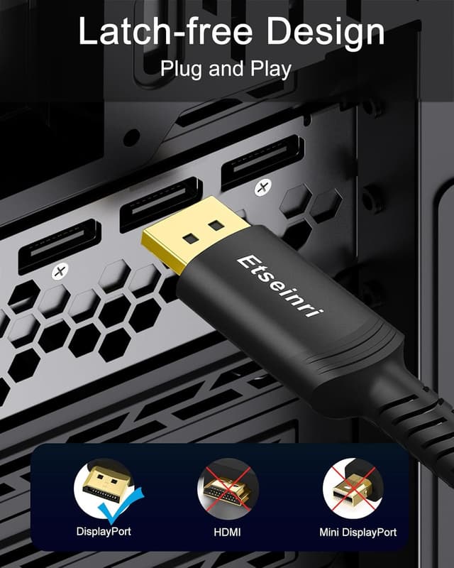 Detalle 1 de Etseinri Cavo DisplayPort 2M 32,4 Gbps