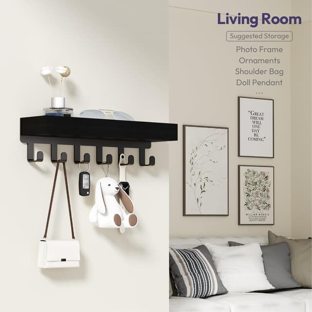 Thumbnail 6 de SWTYMIKI Key Holder with Wood Tray and 6 Hooks