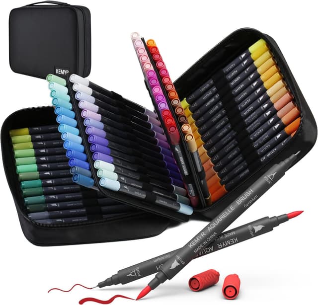 Detalle de KEMYR 80 Colour Dual Tip Fine & Brush Colouring Pens (Markers)