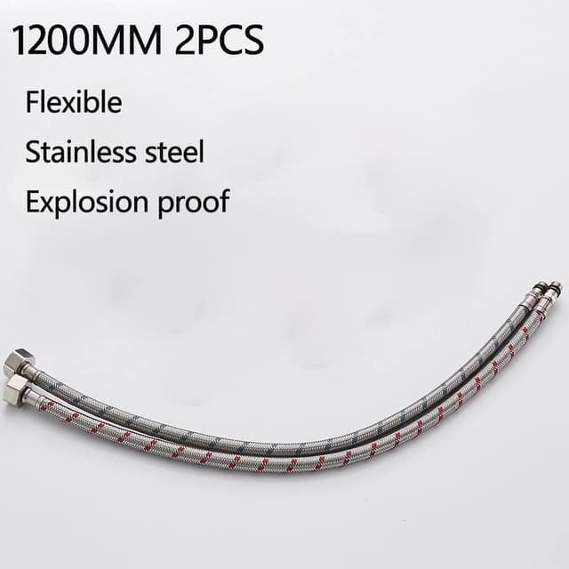 Detalle de Heable pack of 2 kitchen/basin monobloc mixer tap flexi pipe connectors (M10 x 1/2, 1200mm, 304 stainless)