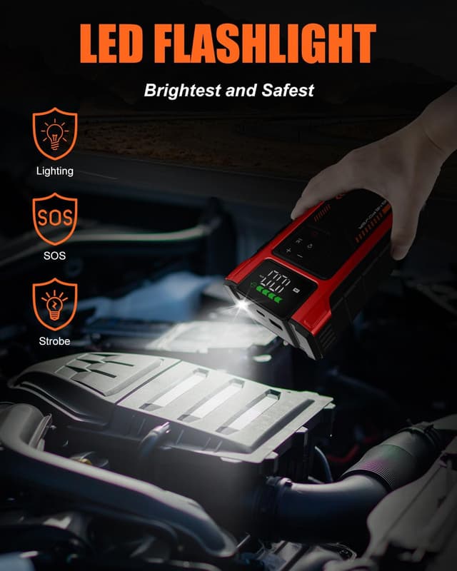 Detalle 2 de Eigotrav 6000A Jump Starter Power Pack with 150 PSI Air Compressor (12V, LCD, LED light, 10L petrol / 8.5L diesel)
