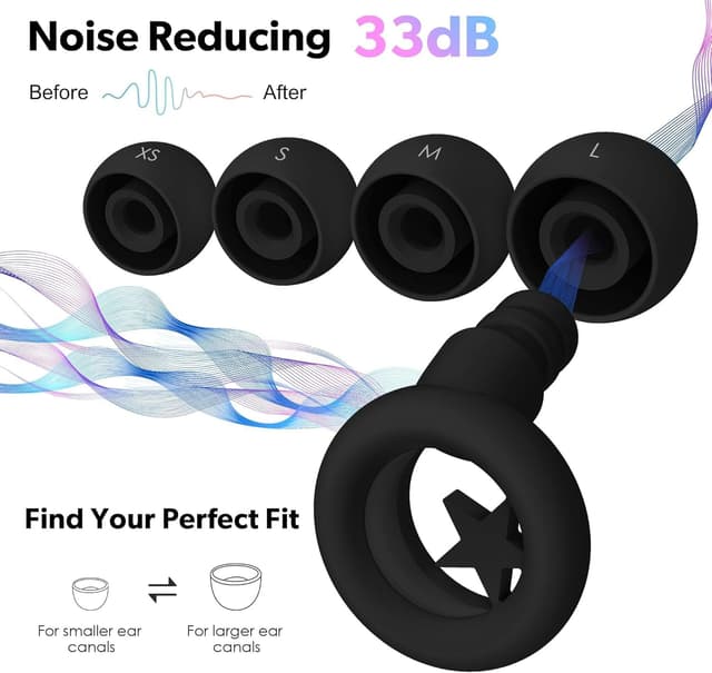 Detalle 2 de Generic Noise Cancelling Ear Plugs for Sleep, Work, Study & Travel (NRR 25–33dB) – Soft Reusable Silicone Earplugs, Black