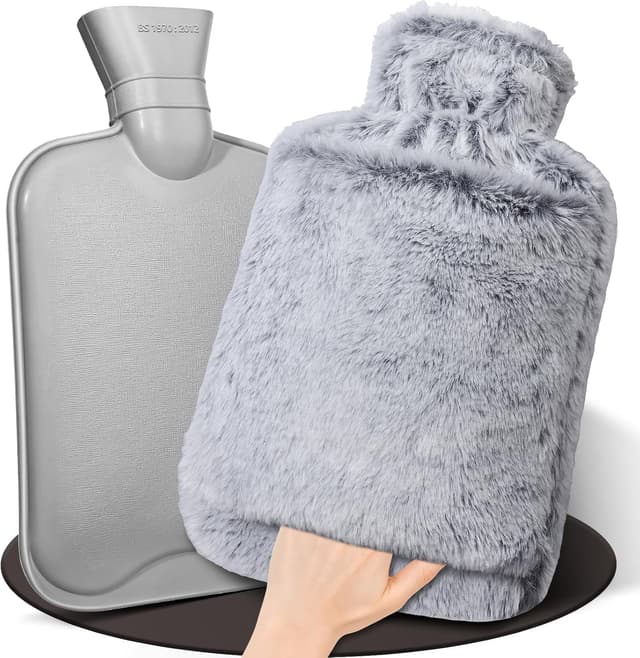 Detalle de HAOCEE Wärmflasche mit Bezug (2 L) mit Känguru-Tasche – grau