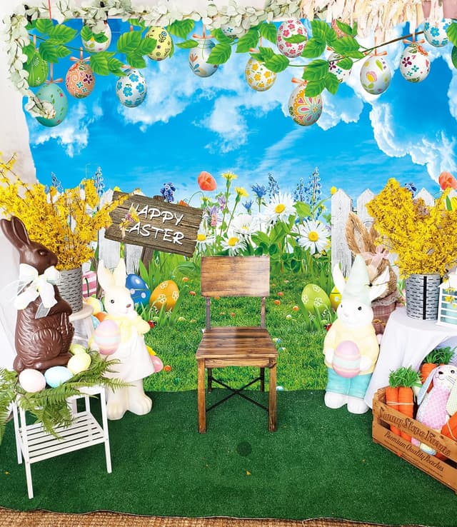 Thumbnail 2 de BINQOO 8x6FT Blue Sky Easter Backdrop