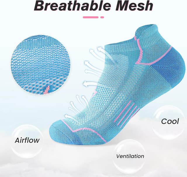 Detalle de Niorasen Ankle Socks for Women (6 Pairs) — Cotton Cushioned Athletic Running Socks