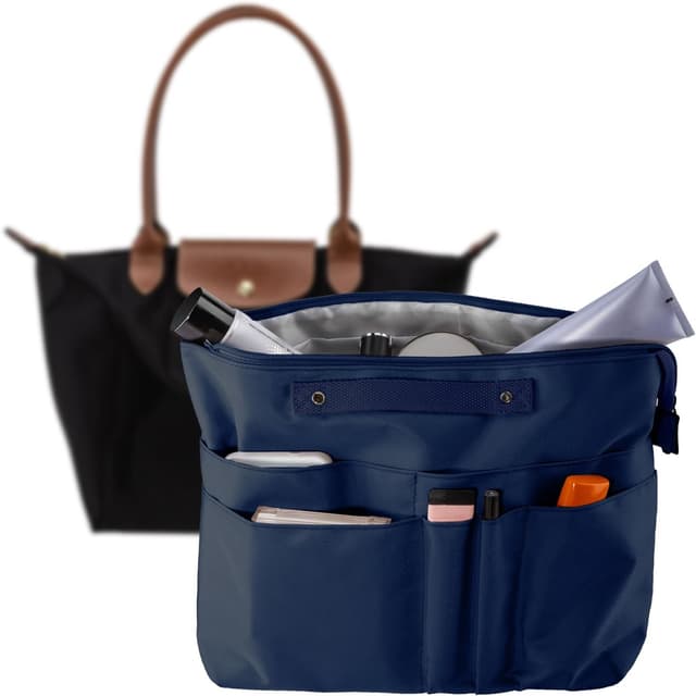 Detalle de HYEPNED Bag Organiser Insert for Longchamp Le Pliage Large (blue, L) with Zipper & 15 Pockets