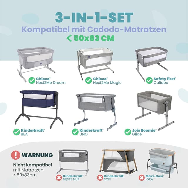 Detalle de Sweety Fox Spannbettlaken-Set 2x Baumwolle + 1x wasserdichter Matratzenschoner (50x83 cm), grau