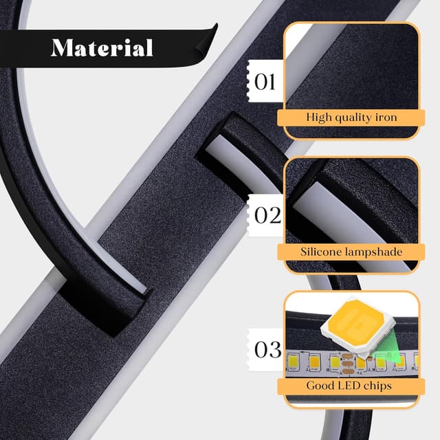 Detalle de LUOLONG LED Deckenleuchte 30 cm schwarz, 25 W, 3000 K – runde 2-Ring-Lampe für Wohnzimmer & Schlafzimmer