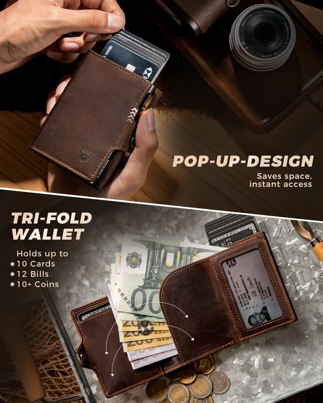 Detalle de LORZOR Card Wallet Slim with XXL Coin Pocket – RFID-blocking leather card holder