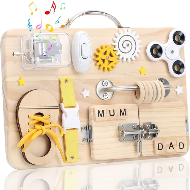 Detalle de Wooden Busy Board for toddlers, 9 activities