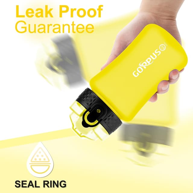 Detalle 2 de GOPPUS 350ml Kids Water Bottle With Straw & Flip Top Lid (Tritan), Leakproof BPA-free, Yellow