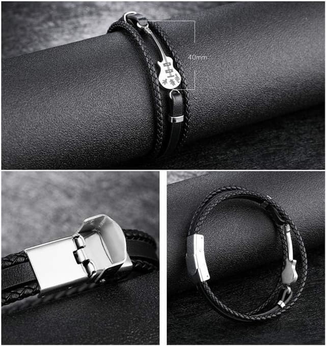 Detalle 2 de ATEIELLI Bracciale chitarra uomo in pelle intrecciato multistrato con acciaio inox