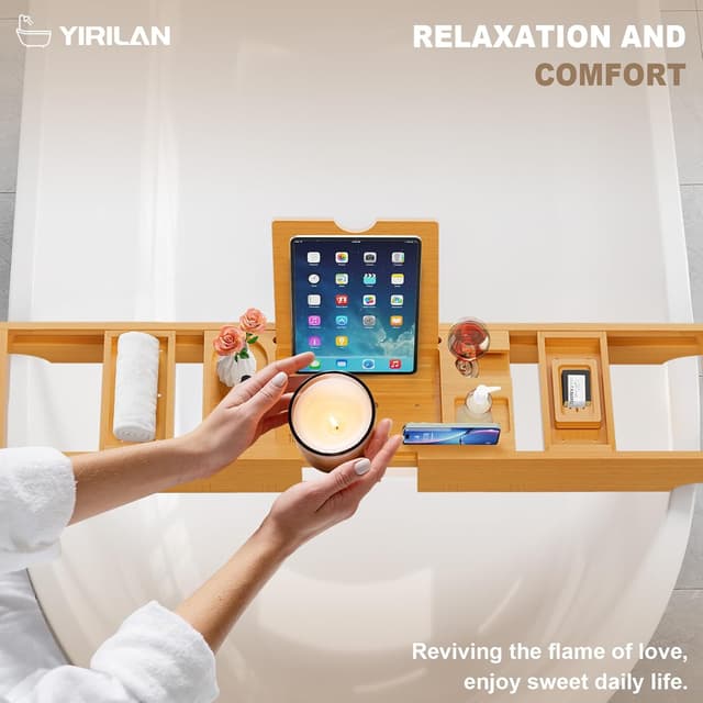 Thumbnail 6 de Yirilan Badewannenablage 41 Zoll Bambus