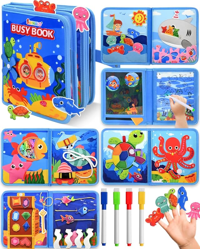 Imagen de SAYHALO Busy Board Montessori Libro interattivo 10 pagine en OfertitasTOP