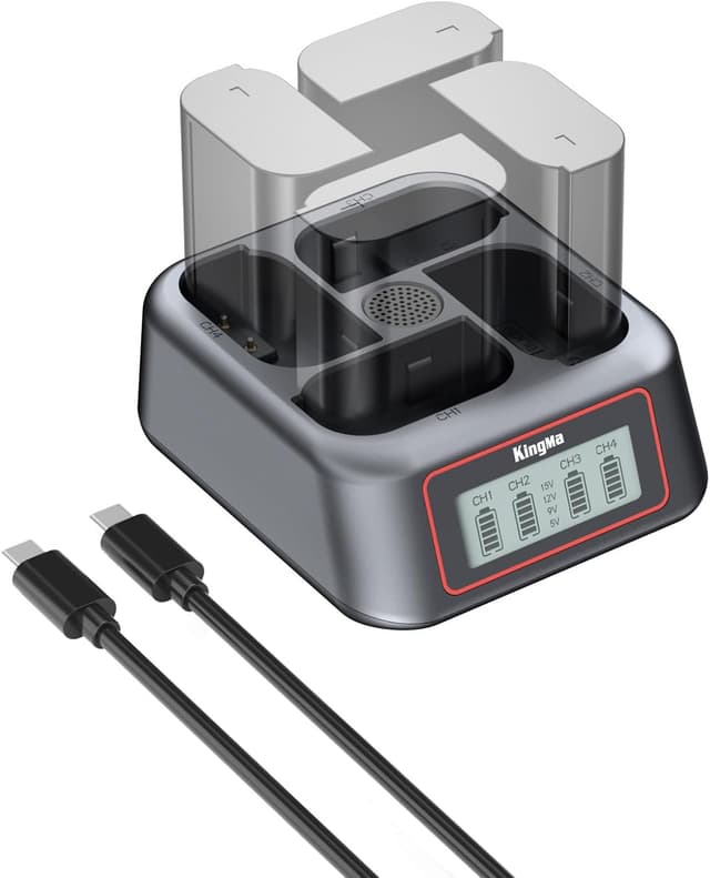 Detalle de King Ma NP-FZ100 Ladegerät mit 4 Kanälen