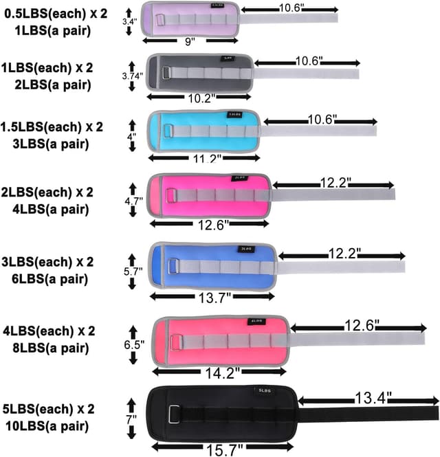Detalle de Adjustable Cotton-Fabric Ankle Weights (1/2/3/4/6/8/10/12/20 lb) — Pair for Ankles, Wrists, Arms & Legs