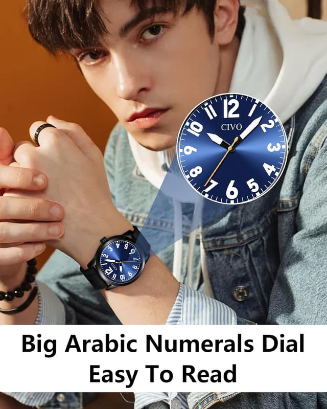 Detalle 2 de CIVO Herren Analog-Uhr wasserdicht mit großen Ziffern (42 mm) – leicht ablesbar