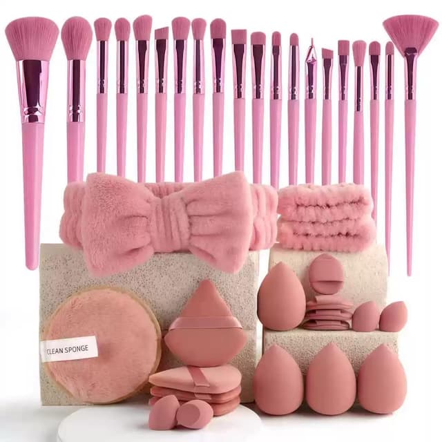 Detalle 2 de 40-teilige Make-up-Pinsel-Set (40 Stück) mit Schwamm für Foundation – Beige