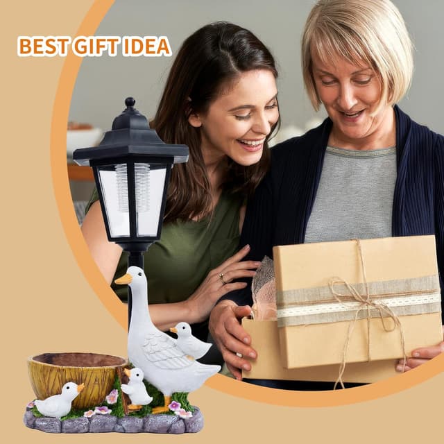 Detalle de 2026 Garden Duck Statues with Solar Lantern Flowerpot – solar-powered yard art for patio, lawn and porch