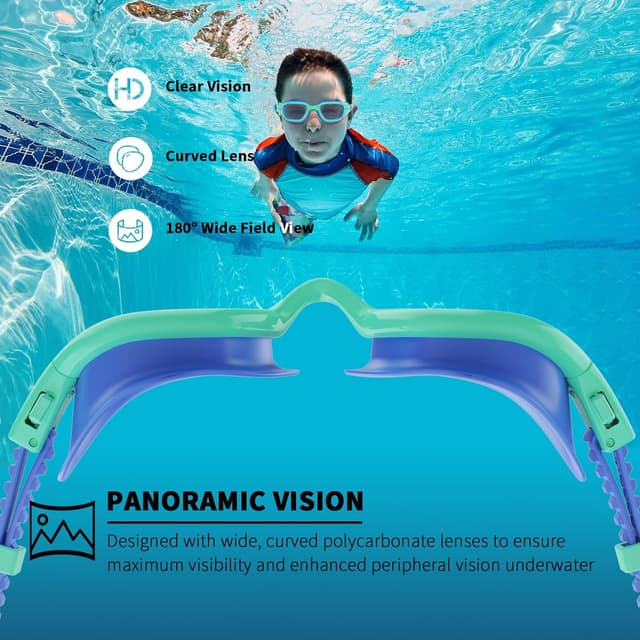 Detalle de BEEWAY Kids Swimming Goggles (6-14) with Wide View, Anti-fog & Anti-leak