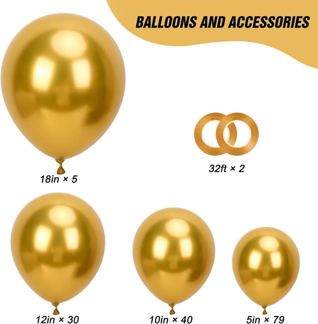 Detalle 2 de RUBFAC 154-Piece Metallic Gold Balloon Arch Kit (18, 12, 10, and 5 inch)