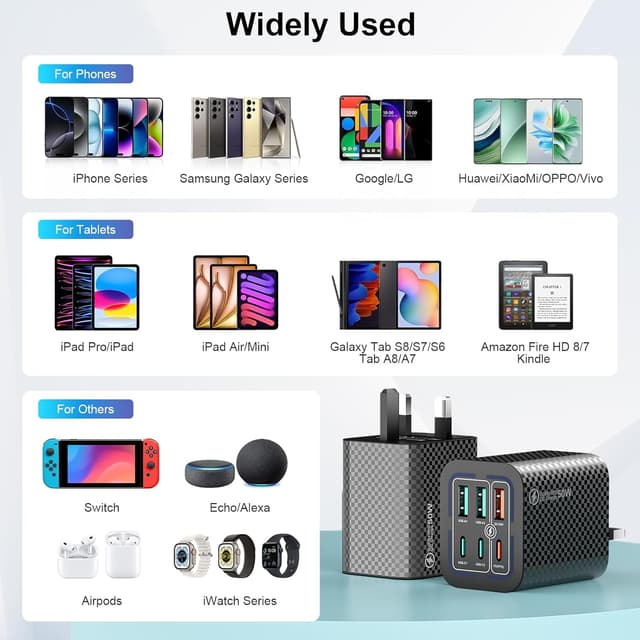 Thumbnail 6 de USB C Plug 50W 6-Port Fast Charger (UK PD + QC) Black — Multiport Type C wall charger adapter