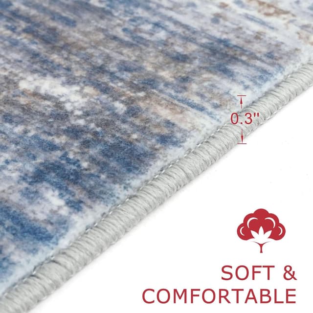 Detalle de KOZYFLY Modern Abstract Washable Rug Runner, 2.6x16 Non-Slip Hallway Runner in Blue Rust Stripes