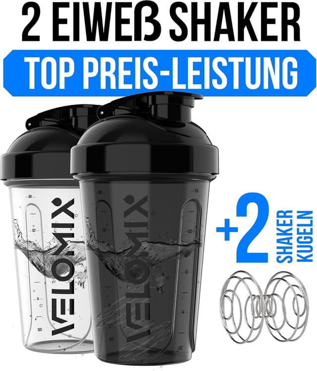Thumbnail 1 de VELOMIX 2er-Set Eiweiß-Shaker (600 ml) – auslaufsicher, BPA-frei, spülmaschinengeeignet