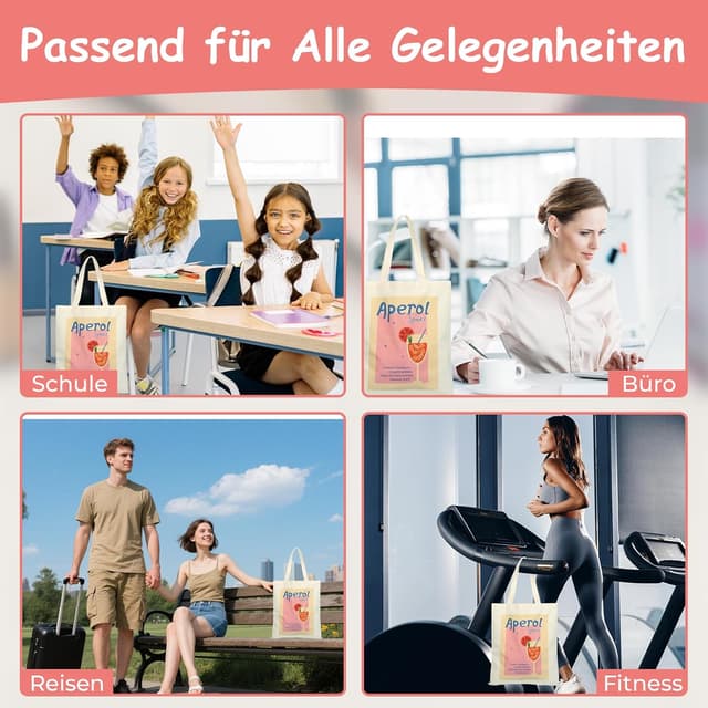 Detalle de Komergave Aperol Spritz Tasche – bedruckter Stoffbeutel aus Canvas als wiederverwendbare Tote Bag