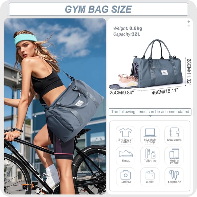 Thumbnail 1 de WEPLAN Sporttasche mit Schuhfach & Nassfach (Duffel Bag), Grau-Blau – Handgepäck & Gym Bag