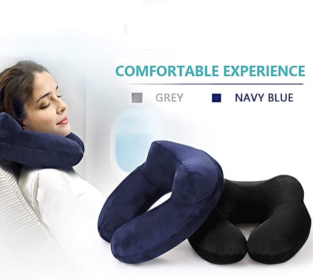 Detalle 2 de MOCOCITO 2-Set Reisekissen (aufblasbar) mit waschbarem Kissenbezug, Nackenhörnchen & Augenmaske