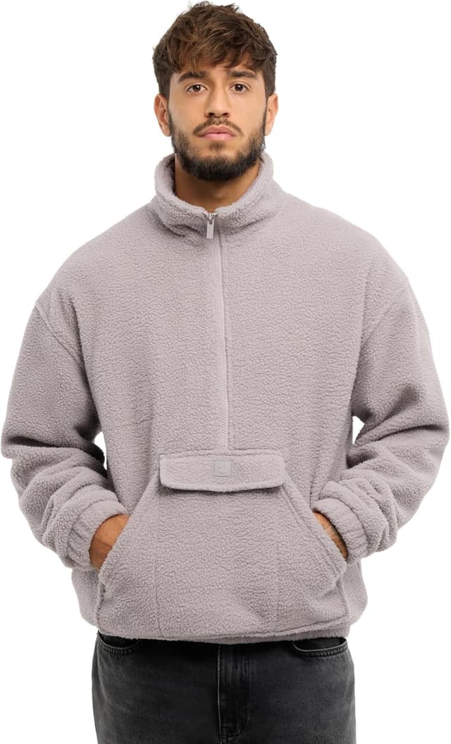 Detalle de Johnny Urban Felpa con zip uomo Ruben: troyer oversize in pile con tasca a canguro