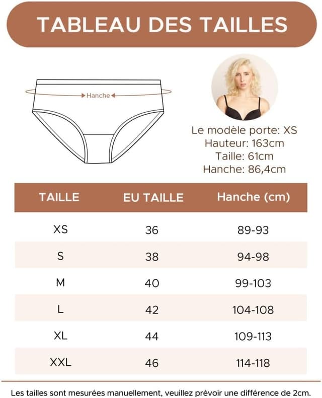 Detalle de INNERSY lot de 6 culottes femme en coton doux, taille basse, sans étiquette